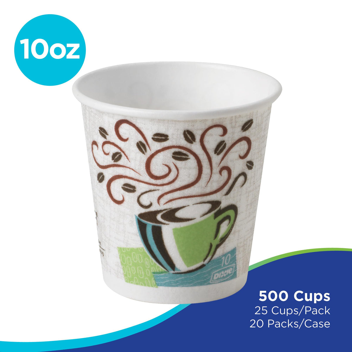 Dixie PerfecTouch 10 oz Paper Coffee Cups By GP PRO – Coffee Haze Design, 500 Count (25 Disposable Cups Per Sleeve, 20 Sleeves Per Case), 5310DX
