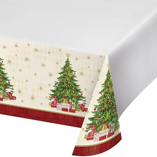 Creative Converting Border Print Plastic Tablecover, Tasteful Tree