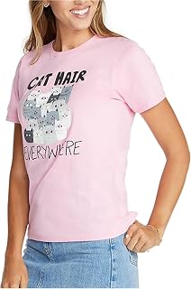 Skechers Womens Cat Hair Everywhere Graphic T-Shirt, Pink, Small