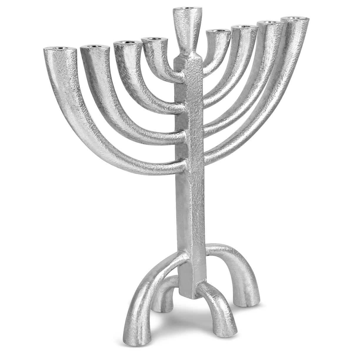 Zion Judaica Rustic Iron Menorah, 10 Inch Height, Silver Finish
