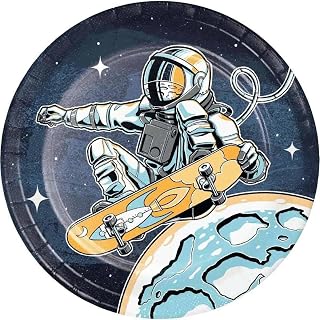 Creative Converting Hoffmaster Group, Inc. PC360390 Paper Dinner Plates | Space Skater | 23cm | Pack of 8, Black & Yellow