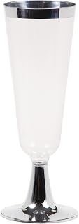Creative Converting 317312 8 Count Plastic Champagne Flute with Metallic Rim, 5 oz, Clear