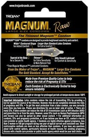 TROJAN Magnum Large Size Raw Lubricated Latex Condoms, 3 Count
