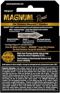 TROJAN Magnum Large Size Raw Lubricated Latex Condoms, 3 Count