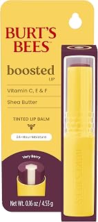 Burt's Bees Boosted Tinted Lip Balm Very Berry, Nourishing Vitamin C, E & F Core, 24-Hour Moisture, 100% Natural Origin, 1 Tube, 0.16 oz