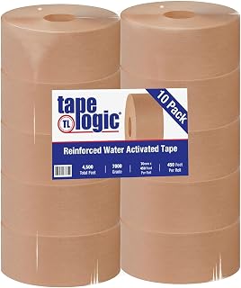 Tape Logic Reinforced Water-Activated Packing Tape, 7000, 3" Core, 2.8" x 150 Yd, Kraft, Case of 10