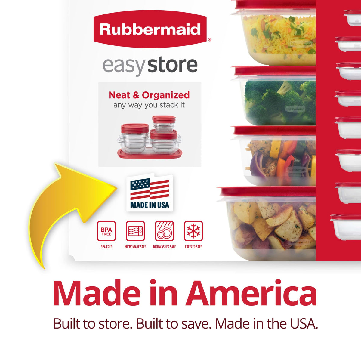 EasyStore Large Containers by Rubbermaid – 18-Piece, 14.9 cups, Plastic, Easy Store, Pack of 9