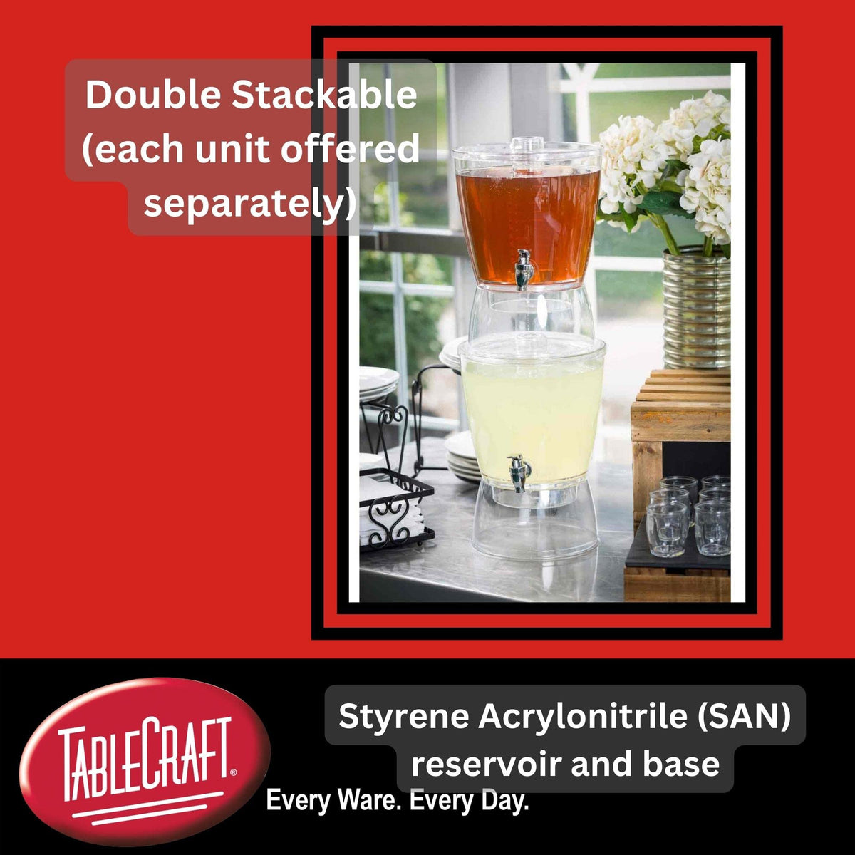 1.5 Gal BPA-Free Beverage Dispenser by Tablecraft – 1.5 gallons, Plastic, Clear, Model BAD1500