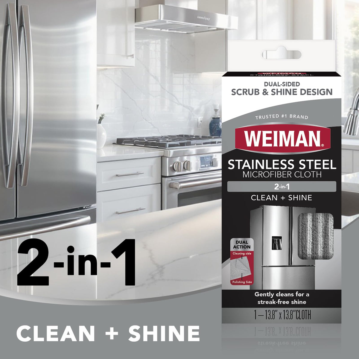 Microfiber Cloth for Stainless Steel by Weiman – 13.8 x 13.8 inches (Pack of 4), Microfiber, Grey, Pack of 4, Model 504DPK2