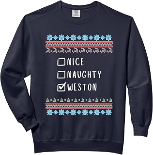 Nice, Naughty, Weston Christmas Ugly Sweater Style Comfort Colors Adult Sweatshirt