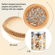 Patelai Ceramic Pie Weights and Parchment Liners, 2 lb with 50 Count, Multicolor