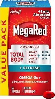 MegaRed Omega-3 Blend Total Body + Refresh 500mg Softgels, (65 Count in a Bottle), Easily Absorbed Krill Oil, to Support Your Heart, Joints, Brain & Eyes