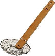 Thunder Group Galvanized Bamboo Handled Skimmer, 4-Inch, Coarse Mesh