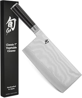 Shun Classic 7" Vegetable Cleaver, Handcrafted Japanese Knife, VG-MAX Core with Damascus Stainless Steel Cladding, Pakkawood Handle, Chinese Cleaver for Processing Large Vegetables