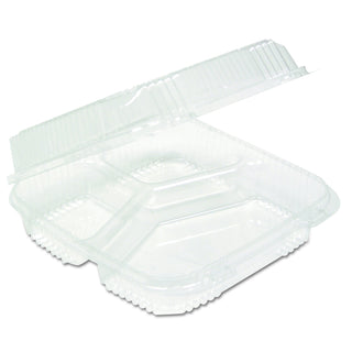 Pactiv YCI81123 Clearview SmartLock Food Containers – 3-Comp., 8 13/64x8 11/32x2 29/32 (Case of 200)
