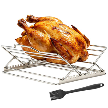 Roryimke Chicken Roasting Rack, V-Shaped Adjustable Stand, Silver