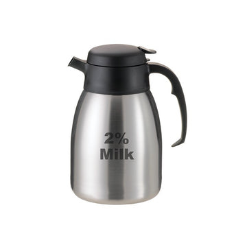Service Ideas SteelVac Insulated Creamer, 1.5 Liters 50.7 oz., Silver - "2% Milk"