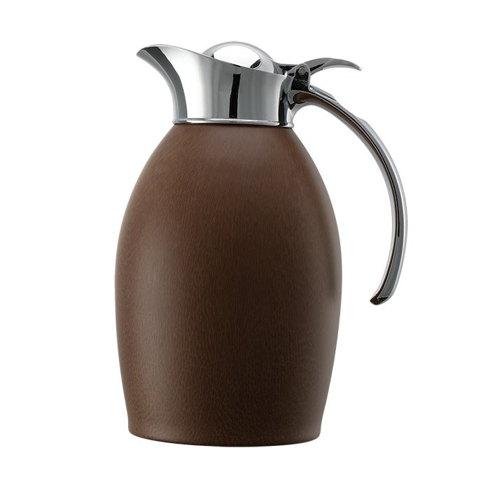 Service Ideas Nicollet Stainless Steel Carafe Server, 1 Liter 33.8 oz. - Brown / Leather