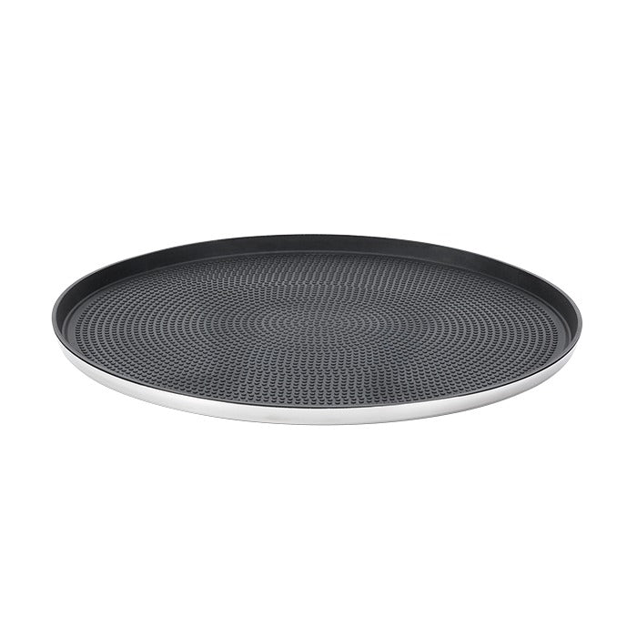 Service Ideas Modern Edge Serving Tray, 14" Diameter, 12/Case - Black Silver