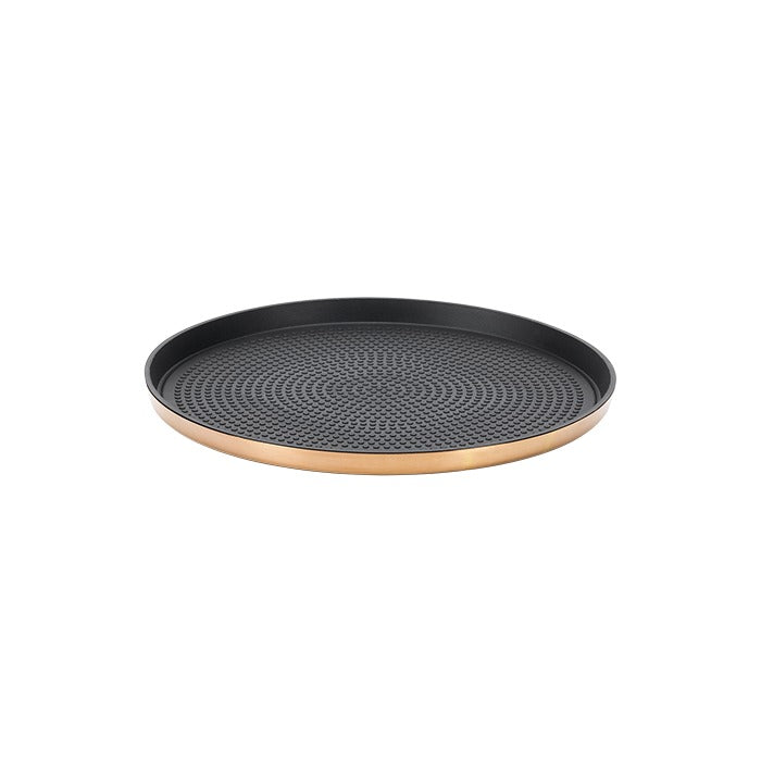 Service Ideas Modern Edge Serving Tray, 9" Diameter, 12/Case - Black Rose Gold