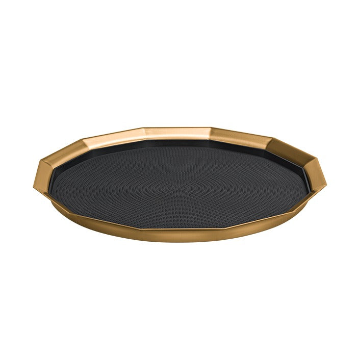 Service Ideas Metallic Elements Serving Tray, 16" Diameter, 12/Case - Black Gold