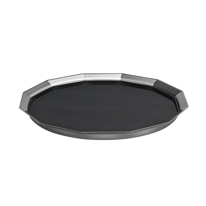 Service Ideas Metallic Elements Serving Tray, 16" Diameter, 12/Case - Black Silver