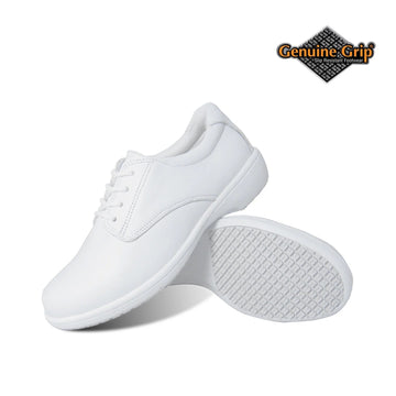 Genuine Grip Footwear 425-5.5W Leather Shoe, 5.5 Wide, White - Default Title