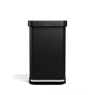 simplehuman Stainless Steel Step-On Trash Can, 25 13/16" High - Black / 12 gal. 45 Liters