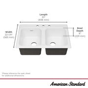 American Standard 77DB33223.308 Enameled Cast Iron Drop-In Sink, 22 1/4" x 32 7/8", White - photo 5
