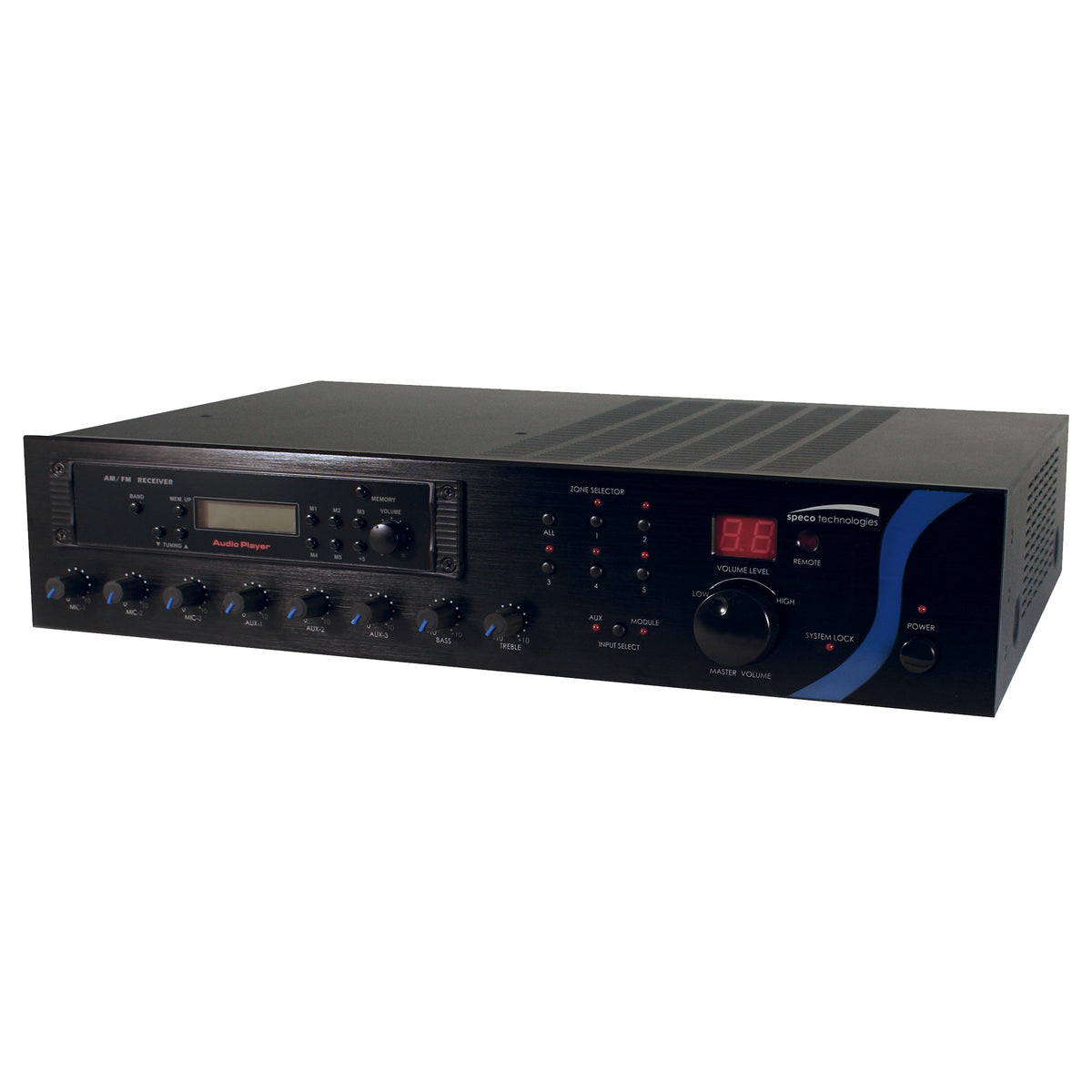 Speco Technologies Mixer Amplifier, 115V - PBM-A Series AM /FM Tuner 240W 89 dB