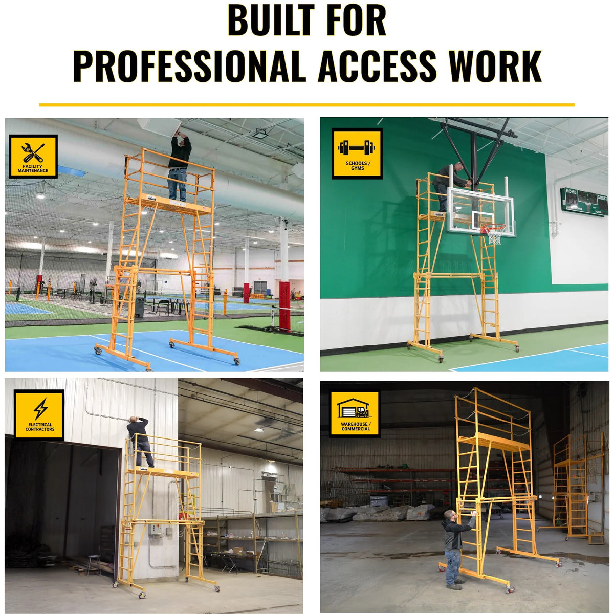 Paragon Pro Manufacturing Solutions 1101-96 Steel Tele-Tower Telescoping Scaffold, 32" x 104", Yellow - photo 4