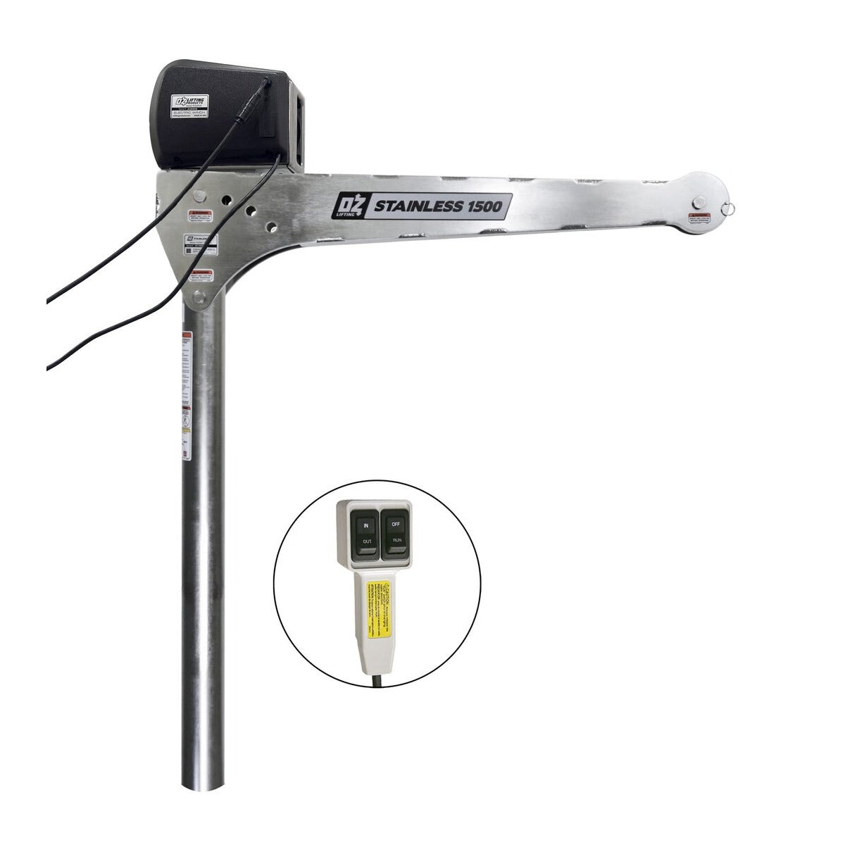 OZ Lifting Products OZSS1500DAV Stainless Steel Crane, 1,500 lb. Capacity, Silver - 110V AC Electric