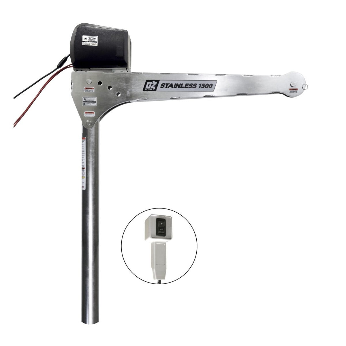 OZ Lifting Products OZSS1500DAV Stainless Steel Crane, 1,500 lb. Capacity, Silver - 12V DC Electric