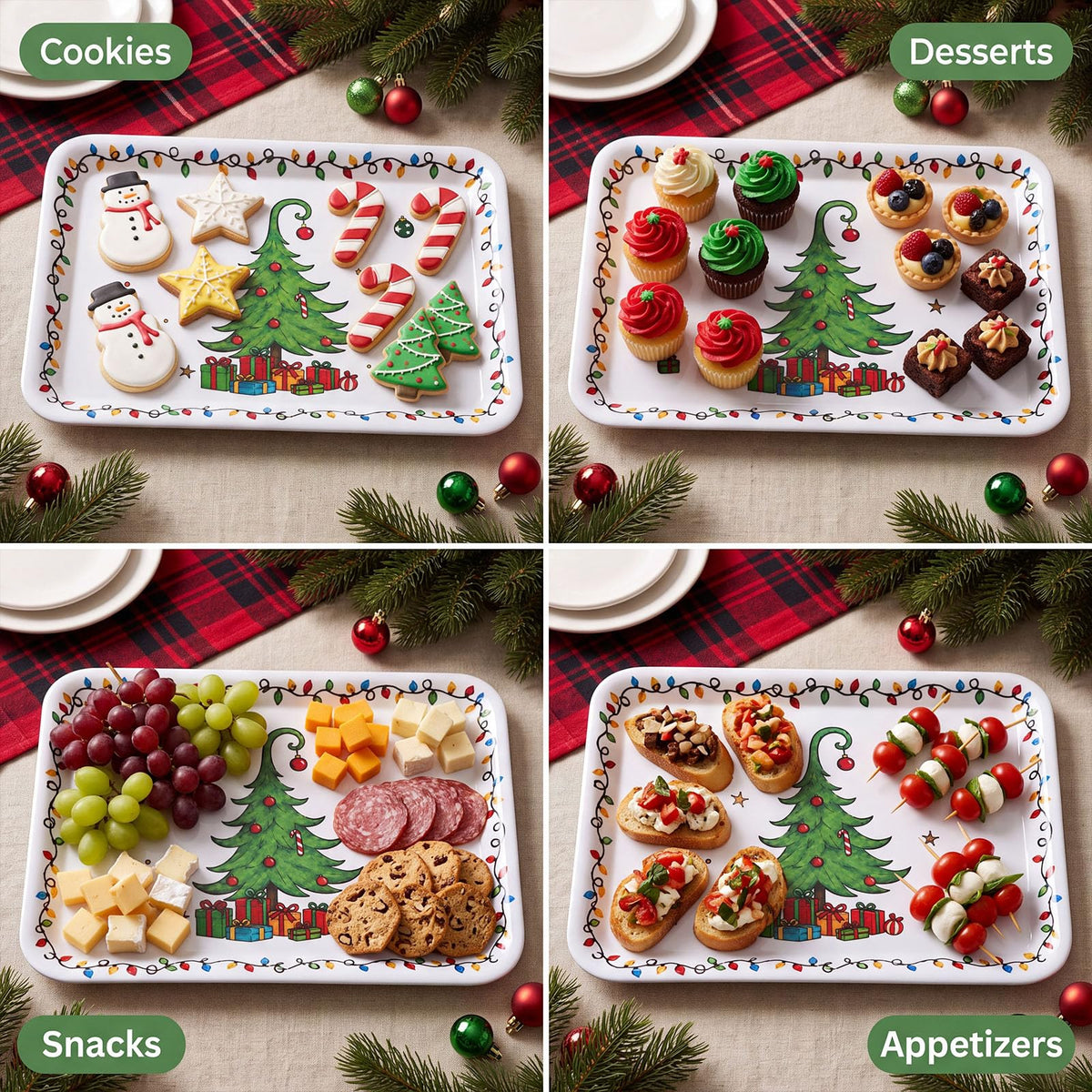 Havawish Christmas Tree Platters, 15.2 x 11 Inch Melamine Set, Multicolor