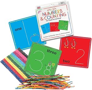 Numbers and Counting Cards, Preschool & Kindergarten Tactile Learning, STEM Toy, Numbers 1-20 Plus 7 Bonus Cards, 36 Wikki Stix, for 3 & Up.