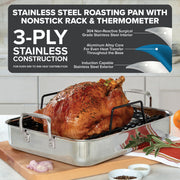 Viking Stainless Steel Roasting Pan with Rack, 16 x 13 Inch, Silver