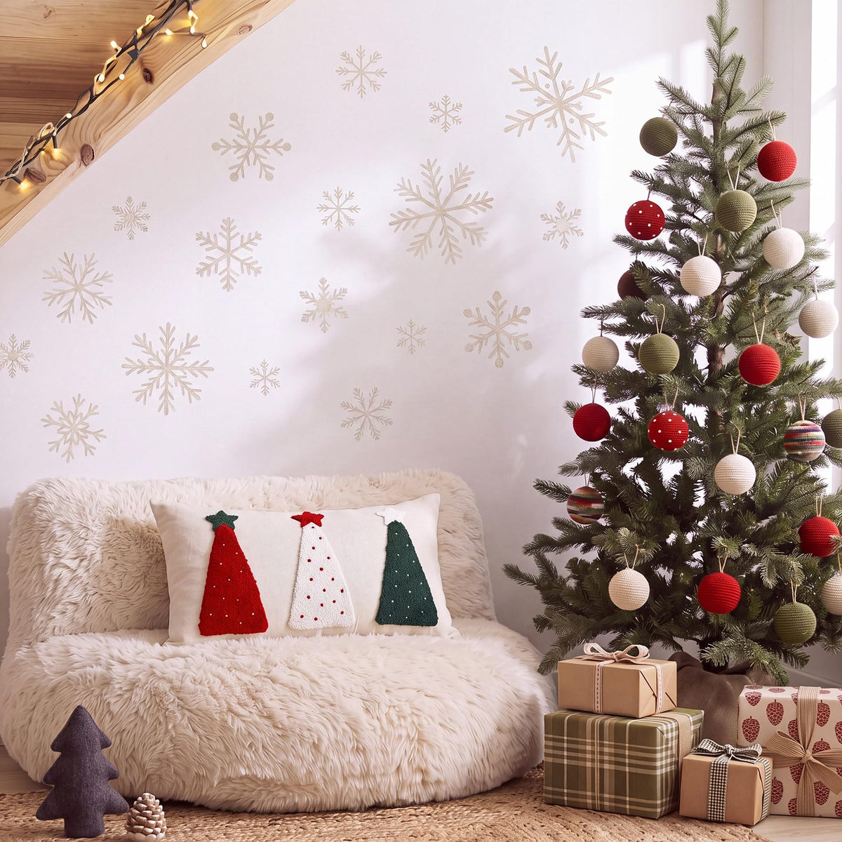 Boao Christmas Lumbar Pillow Cover, 12 x 20 Inches, Red White Green Tree Design
