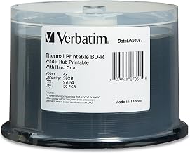 Verbatim 97054 DataLifePlus 25 GB 4X Blu-ray Single-Layer Recordable White Thermal Hub Printable Disc BD-R, 50 Disc Spindle