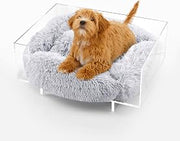 DBD2000A Carole 24" x 18" Small/Medium Modern Lucite Calming Fluffy Pet Bed with Washable Cushion, Light Gray/Clear