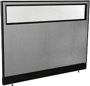 Global Industrial 60-1/4"W x 46" H Office Partition Panel with Partial Window & Pass-Thru Cable, Gray