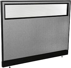 Global Industrial 60-1/4"W x 46" H Office Partition Panel with Partial Window & Pass-Thru Cable, Gray
