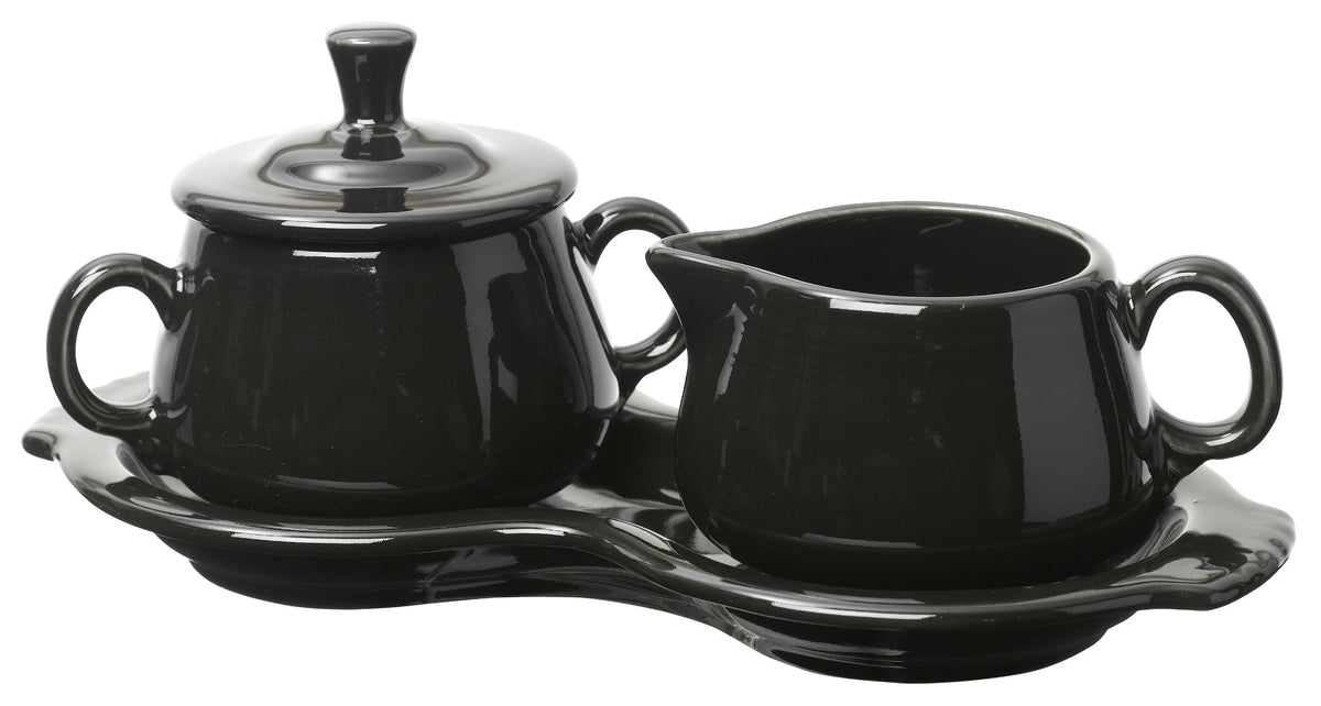 Fiesta Covered Creamer and Sugar Set with Tray by Homer Laughlin – Ceramic, Black, Model 101-821