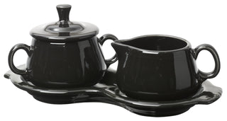Fiesta Covered Creamer and Sugar Set with Tray by Homer Laughlin – Ceramic, Black, Model 101-821