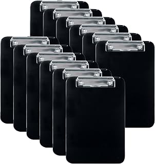 Officemate Memo Clipboards, 6 x 9-Inch, Plastic Writing Boards With Low-Profile Metal Clip and Hang Hole, 12-Pack, Black
