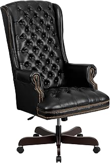 Flash Furniture High Back Traditional Fully Tufted Black LeatherSoft Executive Swivel Ergonomic Office Chair with Arms