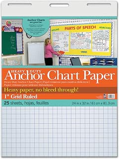 Pacon PAC3373 Heavy Duty Anchor Chart Paper, 1" Grid Ruled, 24" Width, 32" Length, 25 Sheets, White