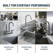 KR- 3.5" Wall Mount Faucet with Gooseneck Spout by Krowne – 4 Inch, Stainless Steel, Silver, Model 10-400L