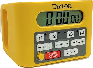 Taylor Precision 5839N Digital Timer, 4 Event Channel, 4.5' x 6.25', 10 -Hour for Commercial Kitchens, Yellow