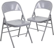 Flash Furniture Hercules Metal Folding Chair, Gray, 2-Pack | Triple Braced, Double-Hinged