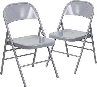 Flash Furniture Hercules Metal Folding Chair, Gray, 2-Pack | Triple Braced, Double-Hinged